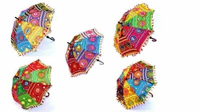 Lote de 5 peças guarda-sol decorativo indiano vintage feito à mão festa de casamento - Imagem 1 de 4