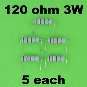 5ea 120 Ohm 3 Watt 5%, Perfektes Batterie Netzteil Entlüfter Lastwiderstand Neu - Bild 1 von 3