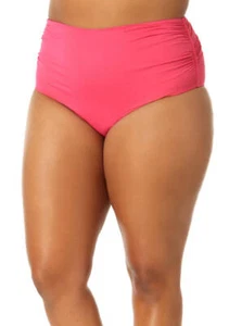 Anne Cole Women's Plus Size High-Waist Shirred Bikini Bottoms Juicy Coral 22W - Picture 1 of 1