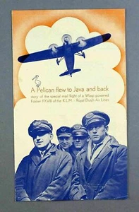 KLM PELIKAAN NACH JAVA & ZURÜCK SPEZIAL 1933 LUFTPOSTFLUG VINTAGE AIRLINE BROSCHÜRE - Bild 1 von 2