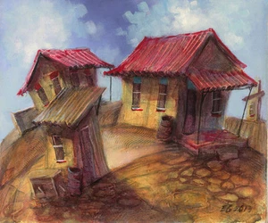 CUBAN ART #084 ** GONZALES ** RED ROOFS 24 X 18" SIGNED ON CANVAS - Picture 1 of 2