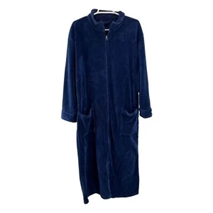 Alexander Del Rossa S/M blu zip davanti pile accappatoio casa cappotto salotto nonna - Foto 1 di 8