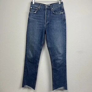Agolde Jeans Women's 24 Blue Riley High Rise Straight Crop Raw Hems Button Fly - Picture 1 of 16