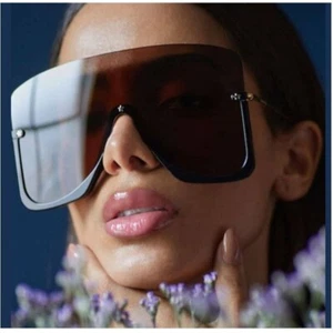 Sunglasses Women XXL Dark Brown Lens Fashion Gold Accents Helf Rimless Lentes - Picture 1 of 5