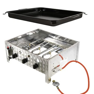 Edelstahl Gasbräter Stahlpfanne10 kW Tischgrill 3 flammig Gasschlauch B01+G02 - Bild 1 von 4
