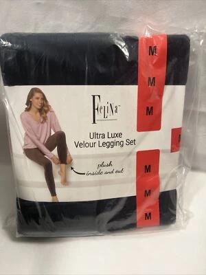 Conjunto de salón leggings de terciopelo ultra lujoso Felina para mujer ropa de salón azul marino talla M 02 Foto 1 de 4