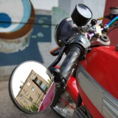 Motorcycle 7/8" Handle Bar End Rear View Side Round Mirrors Set For Honda Suzuki - Image 1 of 4