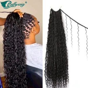 Curly Human Hair Crochet Boho Box Braids Goddess Pre-Looped Braid Hair Extension