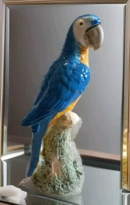 Ceramic Parrot Sculpture Bird Figurine Cockatoo Animal Figure Statue Cottage Decor  - Image 1 of 4