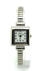 Eikon Ladies Classic Square Silver Stretch Elastic Band Fashion Watch White Dial - Bild 1 von 3