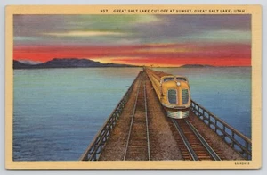 Postcard Great Salt Lake Utah Cut off at Sunset - Picture 1 of 2