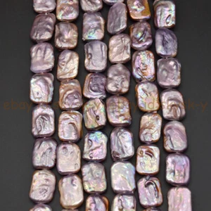 Cuentas sueltas de perlas rectangulares cuadradas barrocas de agua dulce multicolores naturales de 15"" - Imagen 1 de 11
