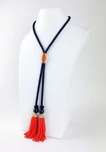 YSL YVES SAINT LAURENT HALSKETTE VINTAGE SCHWARZ CODE PERLEN QUASTE ROT - Bild 1 von 11