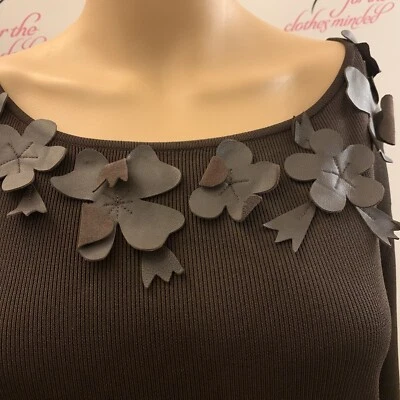 VENINI.  Size Large.  Rayon/nylon Pullover Sweater.  Leather Floral Trim.  B54. - Image 1 of 4