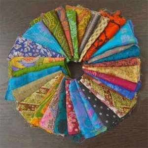 Indian Vintage 25 Pc Of Recycle Silk Sari Remnants/Fabric 8"X8" Fabric Scraps - Picture 1 of 6