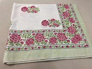 Block Print Bedspread King Cotton Rose Cover Sheet Floral 90x108 Hand Summer - Picture 1 of 6