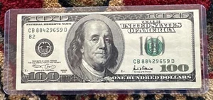 2001 $100 Note Large Face Error Off Center Ink Through One Hundred Dollar Bill  - Picture 1 of 5