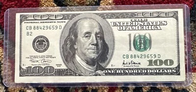 2001 $100 Note Large Face Error Off Center Ink Through One Hundred Dollar Bill  - Image 1 of 4