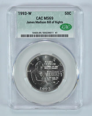 1993-W James Madison Bill Of Rights Commemorative Half Dollar MS69 CAC - Image 1 of 4
