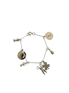 Vintage Gold Tone Charm Bracelet 7 " Scissors, Shamrock, Lie Detector Charms - Picture 1 of 9