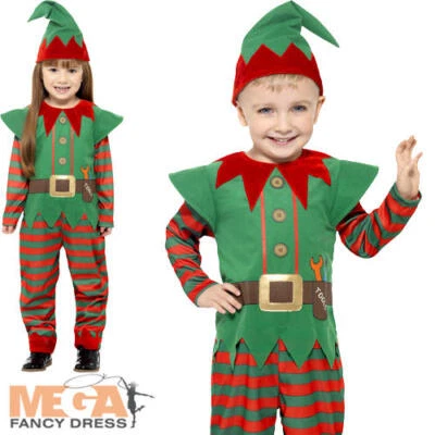 Elf Kids Fancy Dress Santas Little Helper Christmas Boys Girls Costume Outfit - Image 1 of 4