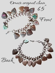 Antik 1940’s Puffy Heart Bettelarmband Sterling verziert 13 Charms signiert 6,5” - Bild 1 von 16