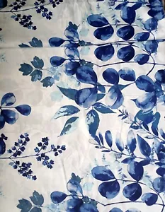 100% Cotton Fabric Blue Leaves on White Width160 cm (62") - Picture 1 of 4