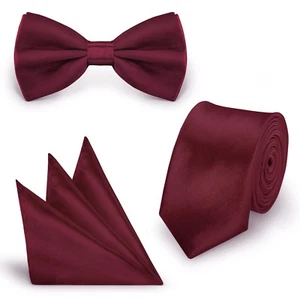 SET Rotbraun (25) Krawatte Fliege Einstecktuch Hochzeit Schlips Busniess slim - Bild 1 von 6