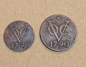 Collector SET 2 Pcs 1790 Dutch Netherlands Voc 1 Duit & 2 (Double) Duit Coin_X86 - Picture 1 of 4