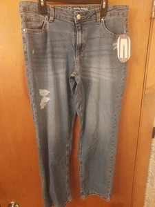 Brand New W/ Tags Youth Girls Size 16 Jeans Mid Rise Slouchy Straight Distressed - Picture 1 of 4