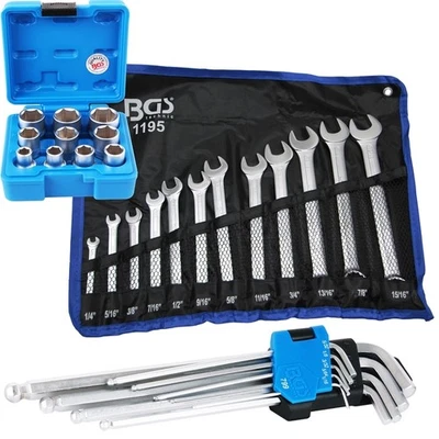 BGS ZOLL WERKZEUG NÜSSE ZÖLLIGE MAUL-RINGSCHLÜSSEL SECHSKANT STECKSCHLÜSSEL - Bild 1 von 4