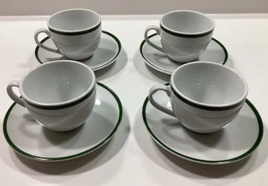 4er Set Williams Sonoma Brasserie Grün Streifen Tassen & Untertassen Japan - Bild 1 von 5