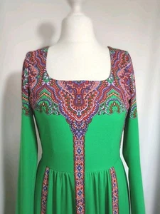 Vintage 70er Jahre grün Paisley Maxikleid Vintage 40 modern Größe 8 - 10 - Bild 1 von 19