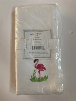 (4) NWT Leila’s Tropical Flamingo Fabric Napkins Embroidered Cotton - Image 1 of 4