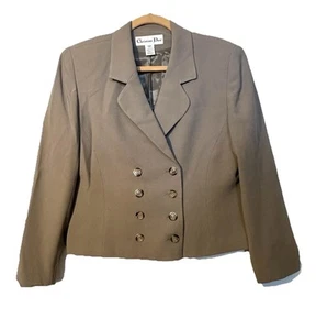 Christian Dior Vtg Women’s 14 Petite Double Breasted Brown Putty Blazer Jacket - Picture 1 of 8
