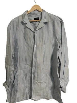 Club Monaco Powder Blue Striped Button Down Shirt Mens Sz L Businesscore Linen - Image 1 of 4