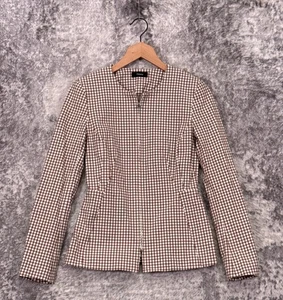 Theory Jacket 2 Womens Cotton Check Modern Collarless Full Zip Blazer - Picture 1 of 8