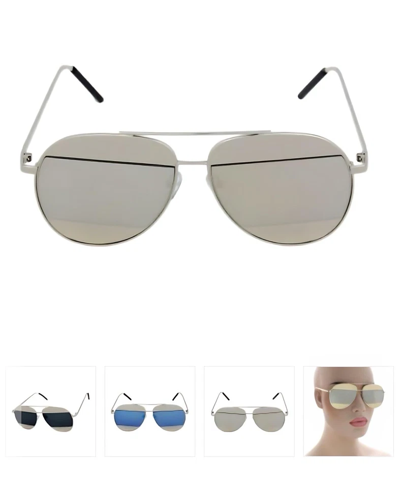 Унисекс зеркало линзы солнцезащитные очки плоский верхний серебро золото синий UV400 абажуры ретро стиль - Изображение 1 из 1
