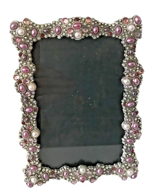Belle Maison 4x6 Decorative Jewels Hand-set Genuine Pink Crystals Silver Frame - Image 1 of 4