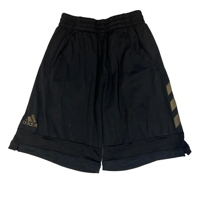 Pantalones Cortos Atléticos Adidas Juveniles Medianos Negro y Dorado Clima 100% Poliéster Usados en Excelente Condición Foto 1 de 4