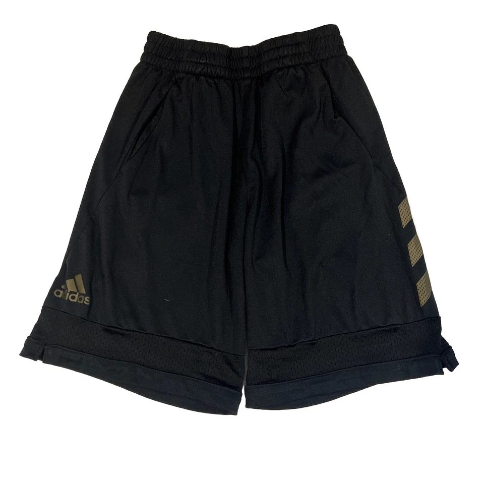 Pantalones Cortos Atléticos Adidas Juveniles Medianos Negro y Dorado Clima 100% Poliéster Usados en Excelente Condición Foto 1 de 4