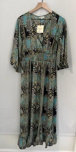 Maxi Vestido Estampado Paani Manga Kimono Boho Volantes Floral Occidental Para Mujer M D374 - Imagen 1 de 6