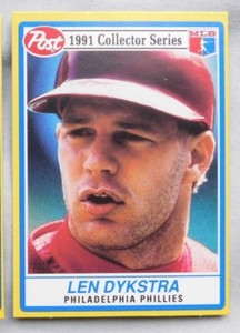 1991 Post Cereal Lenny Dykstra Phillies Baseball Card