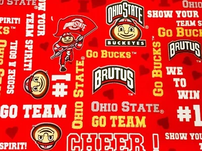 OHIO STATE BUCKEYES! 1/4 Yd + 1 Yd FREE Elastic! Only $5! Popular Cotton Glitter - Image 1 of 2