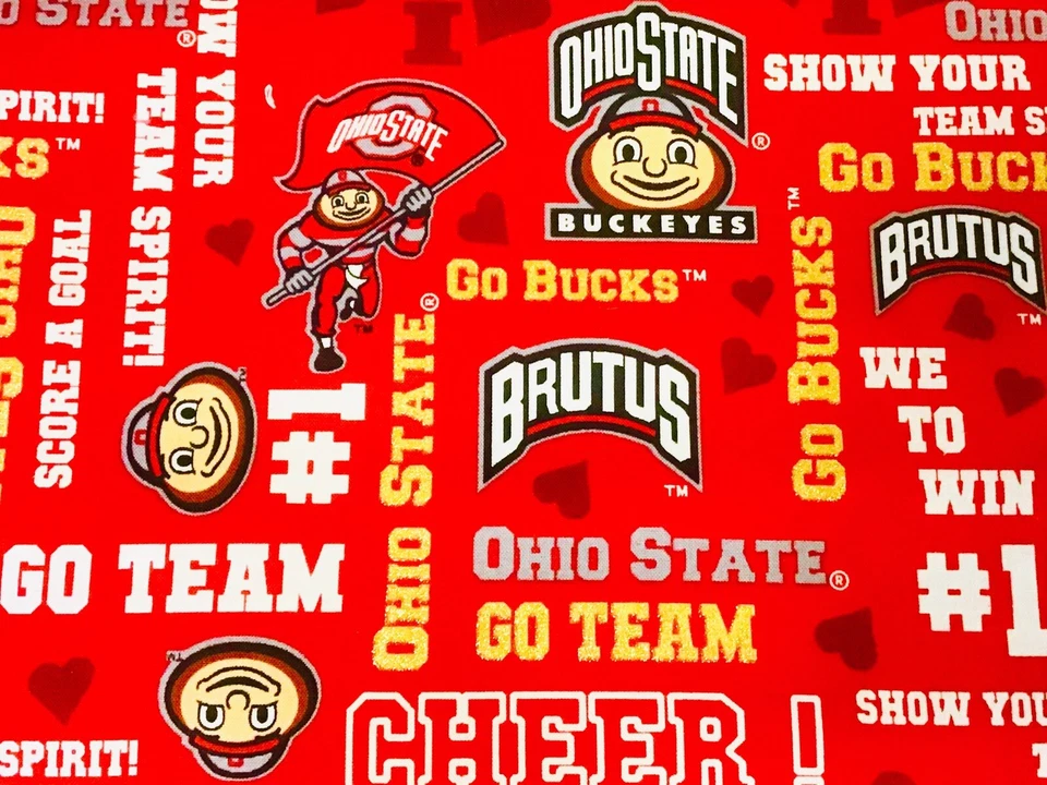 OHIO STATE BUCKEYES! 1/4 Yd + 1 Yd FREE Elastic! Only $5! Popular Cotton Glitter - Image 1 of 2