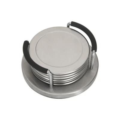 7 件套不锈钢银色杯垫套装带支架 — 第 1/4 张图片