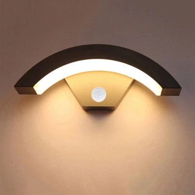 12W LED Wall Light Outdoor PIR Motion Sensor Curved Garden Lamp Cool/Warm White - Image 1 of 4