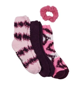 Justice Cozy Socks w/ Grippers & Twisters 3pk Shoe Size 4 - 10 Pink & Purple - Picture 1 of 1
