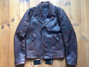 100% auth. DSQUARED ANTIQUE-BROWN HEAVY "QUILTED BIKER CHIODO" LEATHER JACKET - Picture 1 of 11
