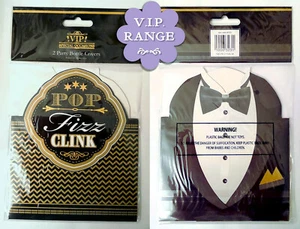 VIP 2 PARTY BOTTLE COVER SLEEVES Tux WINE Pop Fizz Clink BLACK GOLD Gatsby XMAS - Picture 1 of 4